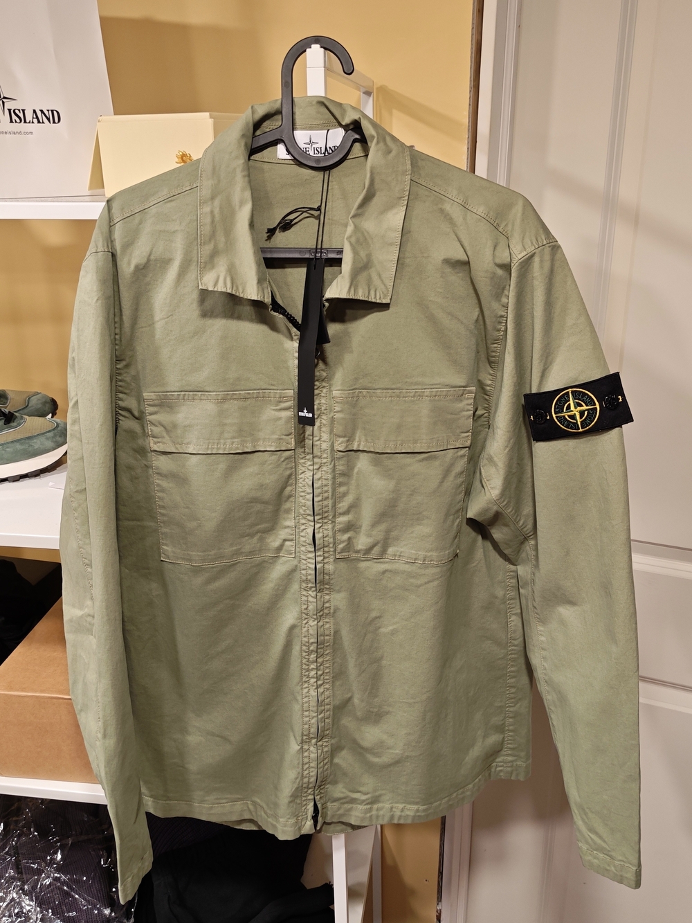 Stone Island Light Olive Zip-Up Shirt Jacket